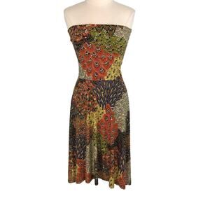 Dream Dance Soft Slinky Fit Flare Midi Dress Strapless High Low Bling Size M